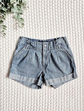 Hollister HR Medium Wash Cinch Waist Cuffed Mom Shorts Cotton Slant Pockets 0/24